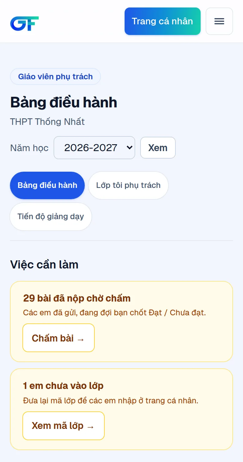 Cùng bảng điều hành đó trên điện thoại
