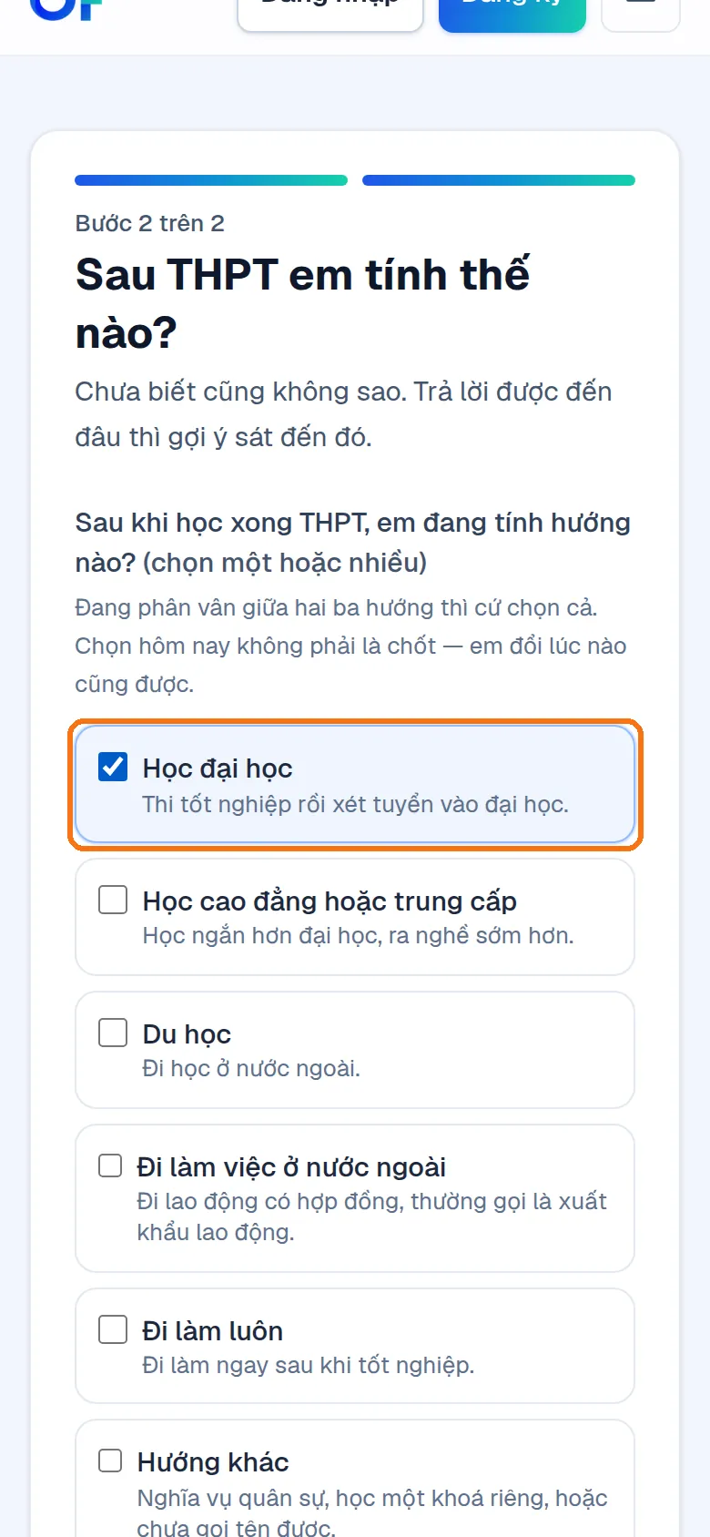 Màn Sau THPT em tính thế nào, đã tích Học đại học